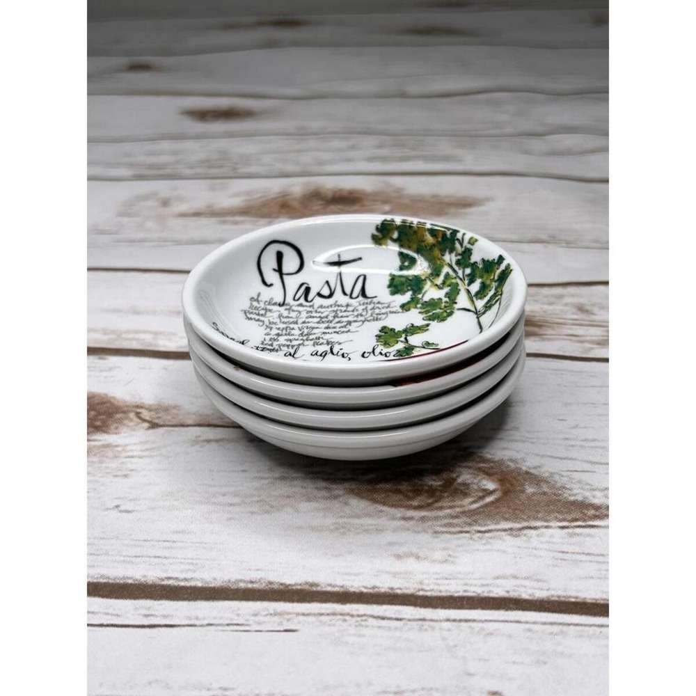 Rosanna Pasta Italiana Dipping Bowls‎ Set of 4 Ceramic Recipe Calligraphy 4 Inch